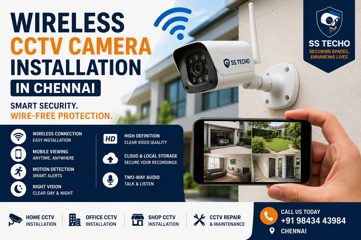 Wireless CCTV Camera Installation Chennai by SS TECHO